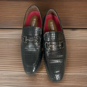 Stacy Adams Feronte Moc Toe Bit Slip On Croco Print Leather Black 25623-001 sz 9